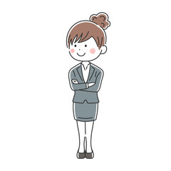 腕組みをする笑顔のビジネスウーマンのイラスト