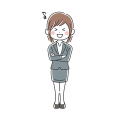 腕組みをする笑顔のビジネスウーマンのイラスト