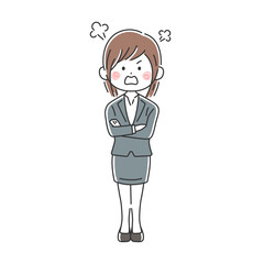 腕組みをして怒っているビジネスウーマンのイラスト