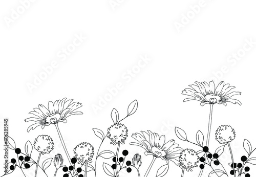 花畑の線画イラスト Art Poster Art Art Posters Wallsheaven 時々雨