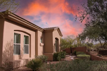 Acrylglasbilder Arizona Phoeinx Area Home im warmen Sommersonnenuntergang  © DCA88