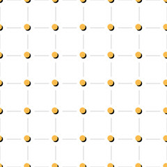 Seamless pattern. Golden dots with shadow, gray lines, grid. Vector geometric background, minimalism.