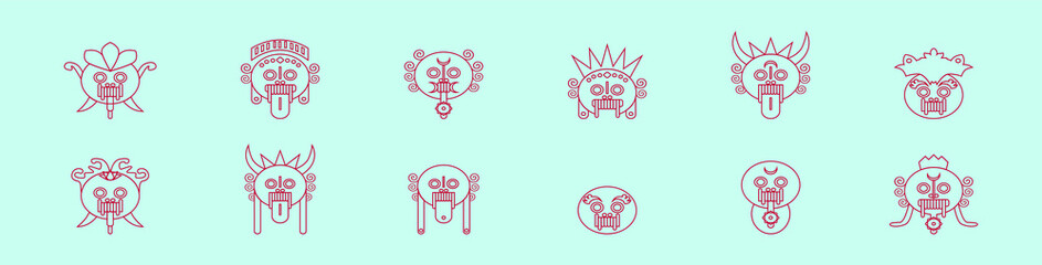 set of barong mask cartoon icon design template with various models. vector illustration isolated on blue background