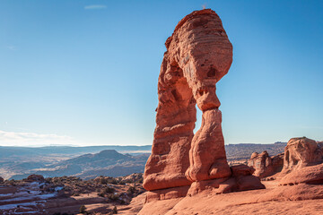 Fototapeta na wymiar Clear Beautiful Day on Delicate Arch, Arches National Park, Utah