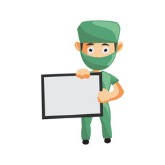 Nurse Man hospital character clothes healthcare mascot With Blank Board