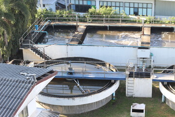 Fototapeta na wymiar Wastewater treatment pond for recycle dirty sewage water