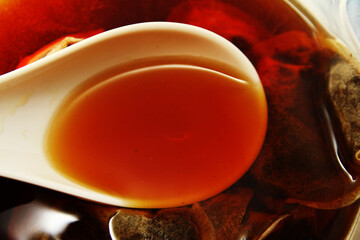 Mixture of tea with hot water