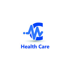 C initial letter for medical clinic with impulse wave signal, heartbeat, equalizer icon. Hospital, radio, art, sound wave, electronic, technology, healthcare logo idea concept