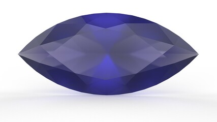 Marquee shape blue sapphire gemstone illustrated in 3D