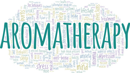Obraz premium Aromatherapy vector illustration word cloud isolated on a white background.