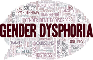Gender dysphoria vector illustration word cloud isolated on a white background.