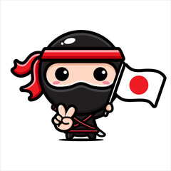 cute ninja character design holding a japanese flag © Wantrisna Vektor