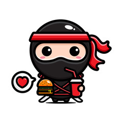 cute ninja character designs are eating and drinking