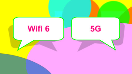 Illustration of dialog balloons. Technological novelty, avant-garde. 5g and wifi 6 cellular mobile communications. Network Connectivity. Two speech bubbles with color. Internet.