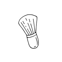 Cosmetic brush for powder and blush. Face and body care products. Vector hand-drawn doodle illustration. Black and white outline
