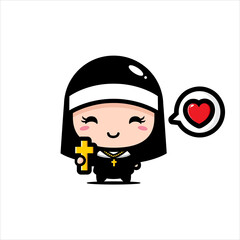 cute nun character design holding a cross