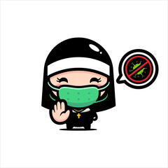 cute nun character designs wearing masks against the virus