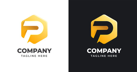 Letter P logo design template with geometric shape style - obrazy, fototapety, plakaty