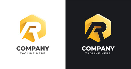 Letter R logo design template with geometric shape style