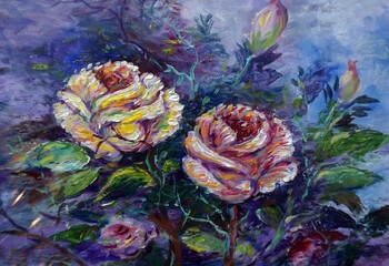 An oil painting depicting a rose on Valentine's Day.