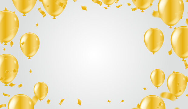 Golden Tiny Confetti and gold balloons confetti party background, concept design. Celebration Vector illustration