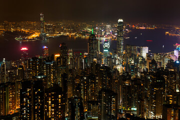 Fototapeta na wymiar High Angle View Of Illuminated City Buildings At Night