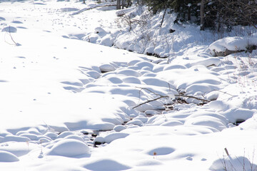 A river in Hokkaido with snow (Rarumanai River in Eniwa City, Hokkaido, Japan)