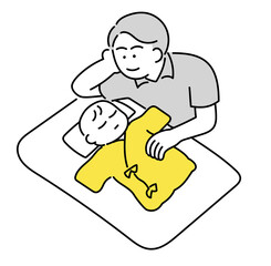 赤ちゃんを寝かし付けする父親　育メン