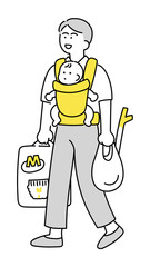 買い物中の育メン　抱っこひも