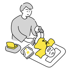 赤ちゃんのオムツ替え　育メン