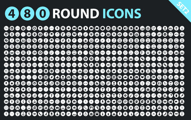 480 round black icons. Very big set. Vector illustration