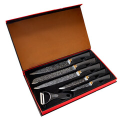 Set of kitchen knives in a box isodized on a white background