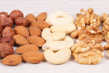 Various nuts and almonds, healthy nutrition and lifestyle