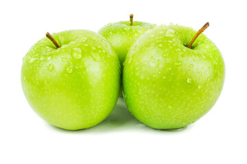Fresh Ripe green apple isolated on a white background, fruit healthy concept