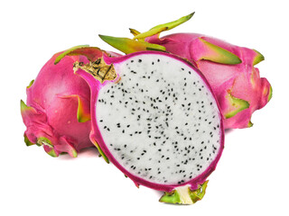 Ripe Dragon fruit,Pitaya or Pitahaya (Hylocercus undatus (Haw) Brit. & Rose)isolated on a white...
