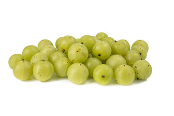 Indian gooseberry or amla green fruits from Emblic tree (Phyllanthus emblica) isolated on white background