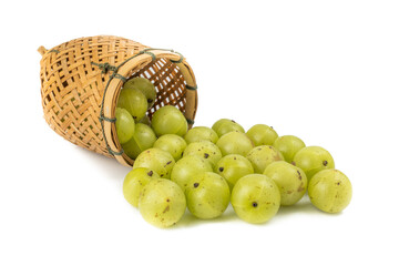 Indian gooseberry or amla green fruits from Emblic tree (Phyllanthus emblica) isolated on white background