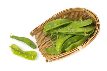 Snow peas, Green pea bean, Sugar pea pods bean, Sweet pea, (Pisum sativum) isolated on white...