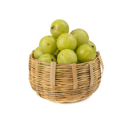 Indian gooseberry or amla green fruits from Emblic tree (Phyllanthus emblica) isolated on white background