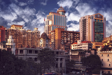  Guangzhou city, China: view of the old part of the city,The Guangdong Customs House and Clock tower.   Xidi Wharf.                                   