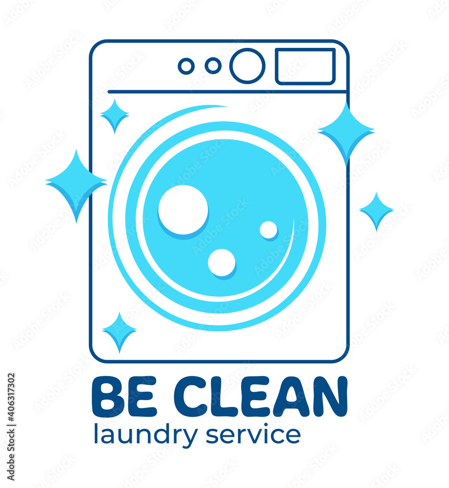 Wall mural Be clean laundry service, washing machine label - Wall murals