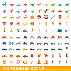 100 museum icons set. Cartoon illustration of 100 museum icons vector set isolated on white background