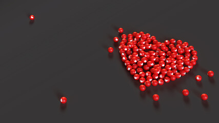 Valentine's day 3d red heart balls in black background