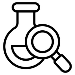 Icon of chemical analysis, flask under magnifying glass