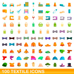 100 textile icons set. Cartoon illustration of 100 textile icons vector set isolated on white background