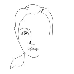Continuous Line Drawing Woman Portrait. Beauty woman face one line drawing art.  Trendy one line draw design vector illustration