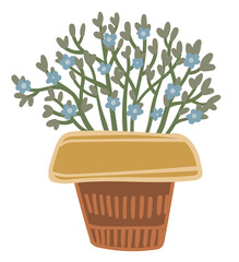 Bouquet of flora in woven basket, rural decor