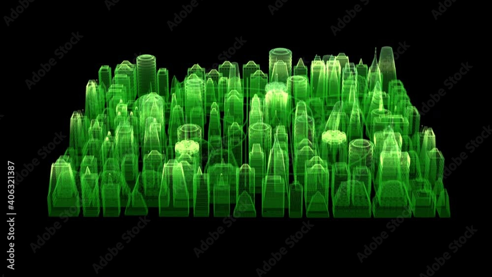 Aufkleber Futuristic digitally generated 3d holographic city in 360 degree rotation with hi-light scanning simulation for head up display and user interface design