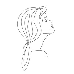 Continuous Line Drawing Woman Portrait. Beauty woman face one line drawing art.  Trendy one line draw design vector illustration