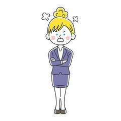 腕組みをして怒っている白人ビジネスウーマンのイラスト